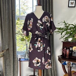 Ann Taylor Multicolor Floral Wrap Dress with Tie